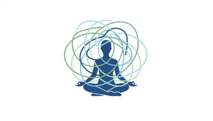 Visual illustration of mental health and balance. A person meditating to find calm amidst chaotic thoughts and stress. Conceptual vector graphic for wellness and psychology.