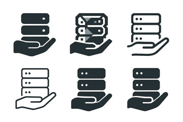 Tech Support Icons. Tech support and IT services. Icon set. Set Logo of tech support and IT services: server stack. harmonious logo variations of the same