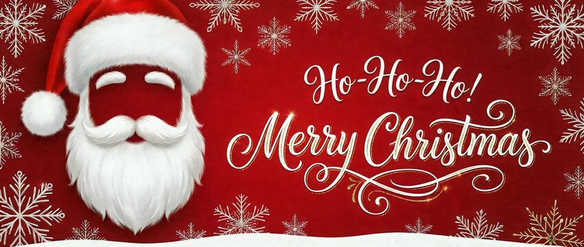 Merry christmas santa claus ho ho ho snowflakes red background holiday season festive celebration image - Powered by Adobe