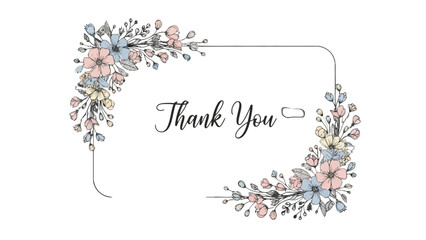 A beautiful 'Thank You' message inside a delicate frame decorated with pastel-colored floral arrangements.