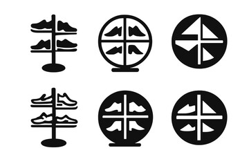 Unique Organization Logos. Unique home organization systems. Icon set. Set Logo of Unique home organization systems: rotating shoe rack. harmonious logo