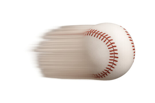 Baseball ball flying with speed blur showing fast motion, isolated on transparent background, dynamics and energy in sport