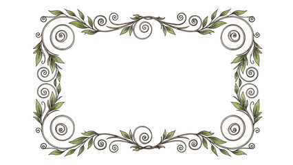 An ornate rectangular frame with swirling patterns and delicate leaf accents, perfect for elegant designs.