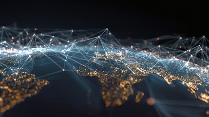 Global Network: An intricate network of interconnected nodes and lines envelops a stylized representation of the globe, symbolizing the digital interconnectedness of the modern world.