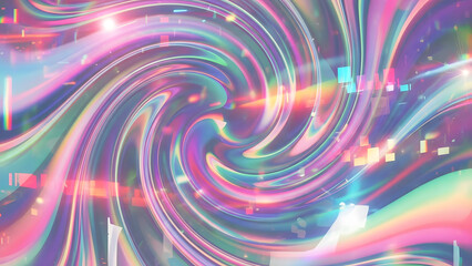 Iridescent swirl abstract with rainbow colors and liquid texture is optical illusion that creates smooth lines with light reflections and gradient effect