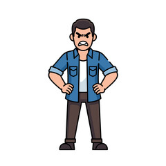 Angry man with hands on hips expressing frustration and annoyance.