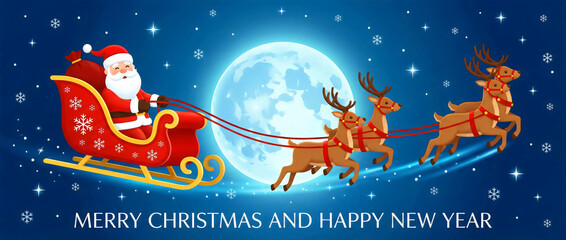 Santa claus sleigh christmas reindeer vector illustration holiday winter background design art 100