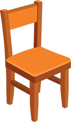 Simple Wooden Chair with Orange Seat and Straight Backrest Illustration