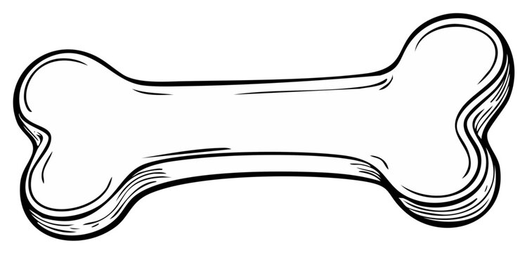 Dog bone illustration with outline and black strokes, isolated on white background.