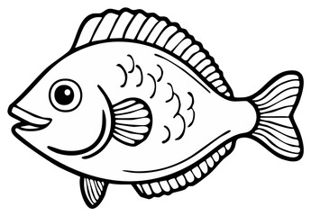 Fototapeta premium Cute fish character outline for a coloring book page. Simple black and white line art illustration.