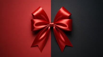 Stunning vibrant red satin bow divides dramatic black and red background