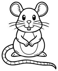 Obraz premium Smiling cartoon mouse character with big ears and a long tail in clean black and white outline art for kids activities.