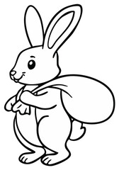 Obraz premium Cute cartoon bunny wearing a cape and carrying a large sack on its back