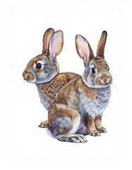 Fototapeta premium Two headed rabbit on white background symbolizing genetic mutation and surreal animal fantasy