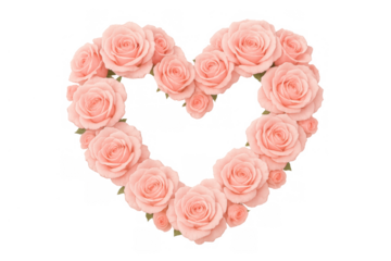Pink rose flowers forming a heart shape, symbolizing love, romance, and special occasions on transparent background