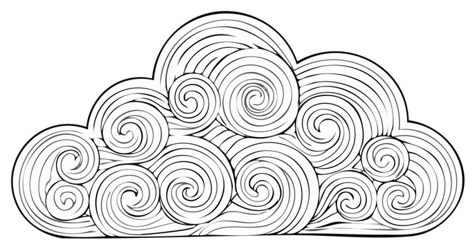 Stylized cloud with swirling spiral patterns in a traditional Asian line art style