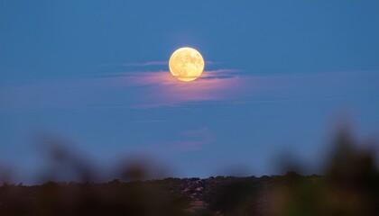 Full moon glowing in the night sky with soft clouds.