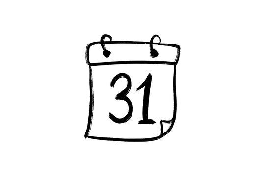 Hand drawn sketch of a tearoff calendar page showing the number thirtyone, isolated on transparent background