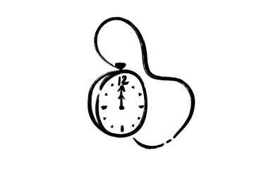 Hand drawn sketch of a vintage pocket watch with chain isolated on transparent background in simple black and white ink style