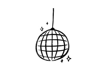 Hand drawn sketch of a hanging disco ball with sparkles, isolated on transparent background for a fun party or music event design element