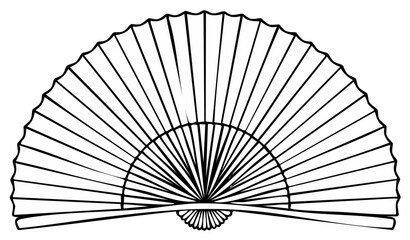 Elegant traditional folding hand fan with scalloped edges, a simple black line art illustration