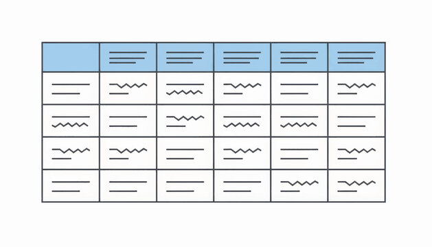 Hand drawn data table template. Sketch style spreadsheet grid with rows and columns. Vector illustration for UI wireframing