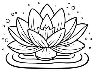 Fototapeta premium Stylized Lotus Flower with Water Ripple - Hand Drawn Line Art Illustration for Coloring
