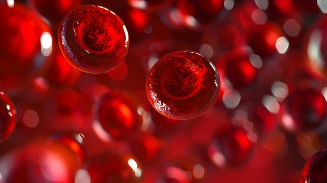 Red blood cells flowing in a vein or artery. 3D illustration of erythrocytes. Medical science background