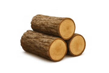 Stack of natural wood logs for firewood and construction resource against transparent background