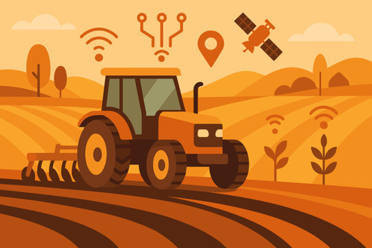 Icon typography no farming fields numbers tractor sensors labels geometric autonomous vector