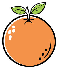 Isolated Orange Fruit with Stem and Leaves Cartoon Graphic Element Illustration