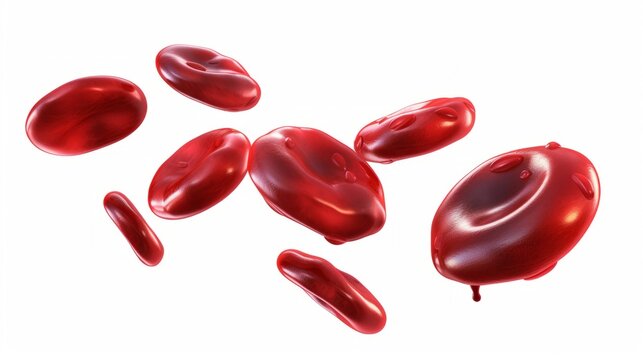 Red blood cells isolated on white background. 3D illustration of erythrocytes flowing. Medical biology concept - Powered by Adobe