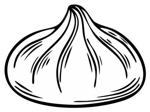 Hand drawn outline illustration of a delicious Asian dumpling or bao bun food item