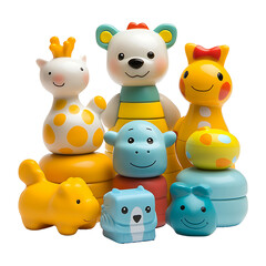 Naklejka premium Colorful Baby Animal Toys Arranged in a Cheerful Display Isolated on a Transparent Background