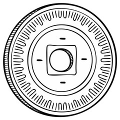 Outlined Chinese Coin Illustration with Square Cutout and Circular Center