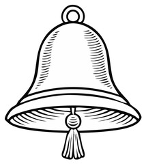 Classic Bell with Tassel and Hanging Loop Stylized Line Drawing