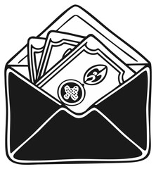 Open Envelope Filled With Paper Money Cash and Financial Symbols