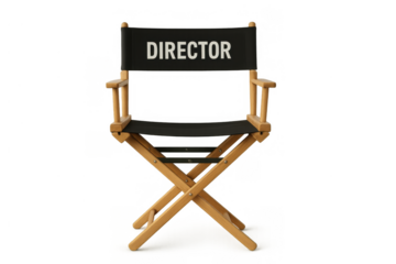 Director's chair indicating leadership in film production and creative control, isolated on a transparent background for design
