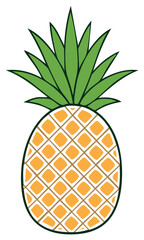 Stylized illustration of a ripe pineapple with green leafy crown and textured body