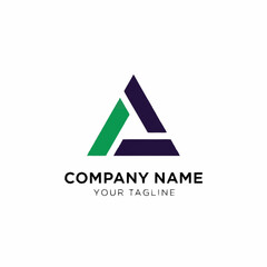 Abstract Triangle Logo Design with Green and Dark Blue Segments for Modern Company.