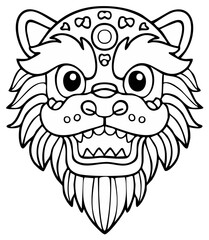 Chinese Lion Dance Head Mask Coloring Page for Lunar New Year Celebration