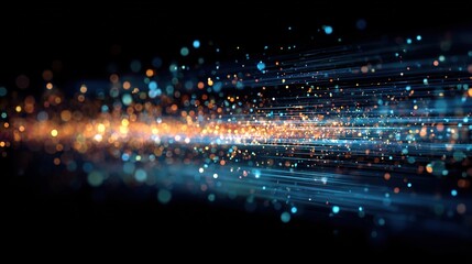 Obraz premium Luminous Trail: Abstract depiction of light particles in motion, an artistic representation of data flow and energy transfer.