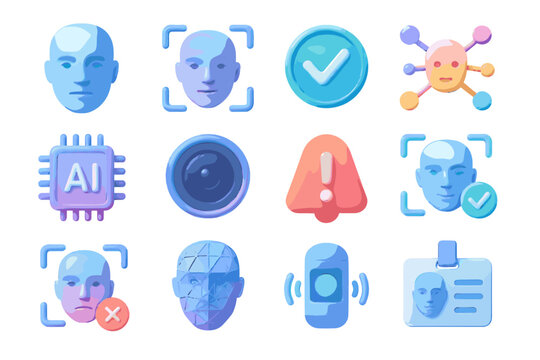 Recognition overlay frame node facial scanning icons check access icon face vector