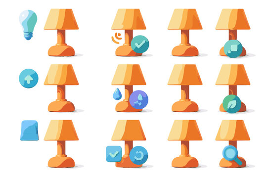 Energy update reminder cleaning mode maintenance brightness lamp vector firmware check icons