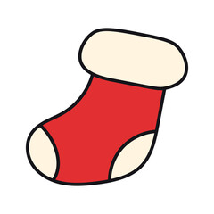Festive Red Christmas Stocking Illustration with Cream Cuff and Toe Accents