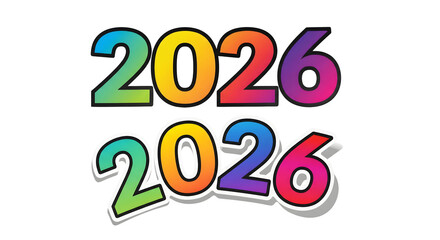2026 multicolor text vector art isolated on white background in two styles
