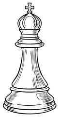King Chess Piece Illustration, Graphic Black and White Design