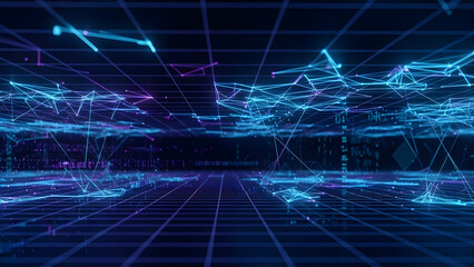 Abstract Network Background with Lines and Connections an Artificial Intelligence Design Featuring Data Visualization and Geometric Patterns with Glowing Effect