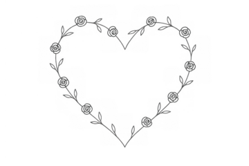 Heart shape wreath outline from roses and branches on transparent background symbolizing love and romance