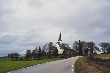 Stange medieval stone church in Eastern Norwegian Gothic style, Innlandet, Norway.